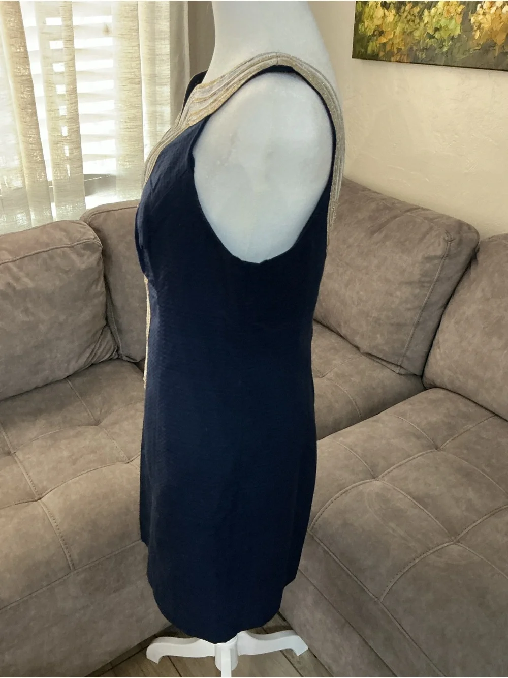 Lilly Pulitzer Navy Sleeveless V-Neck Mini Dress with Ivory Embellished Trim